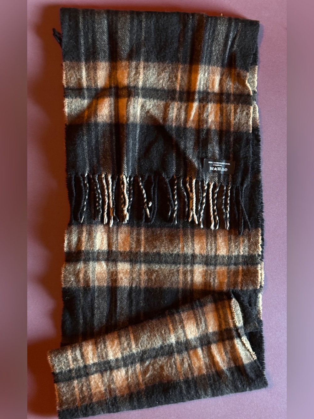 100% Camel Hair Plaid Scarf